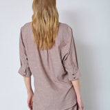 JihoCC Stripe SS Shirt - Brown