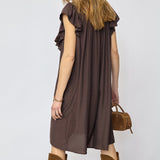 SunriseCC Frill Crop V-Dress - Dark Brown