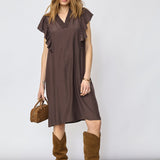 SunriseCC Frill Crop V-Dress - Dark Brown