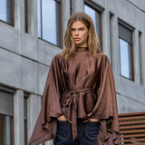 IdunCC Poncho Blouse - Dark Brown