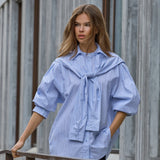 FioraCC Stripe Double Collar Shirt - Pale Blue