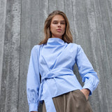 GaianCC LS Tie Blouse - Pale Blue