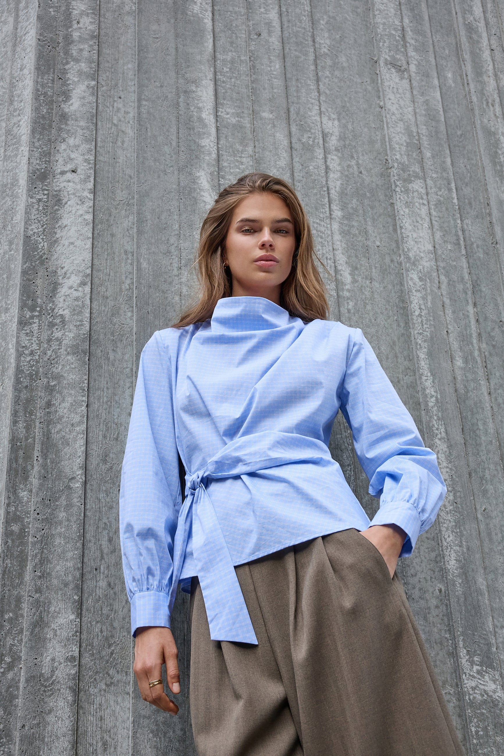 GaianCC LS Tie Blouse - Pale Blue - Co'couture