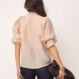 AviCC Lace SS V-Blouse - Mink