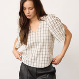 BisoCC Check SS V-Blouse - Off-White