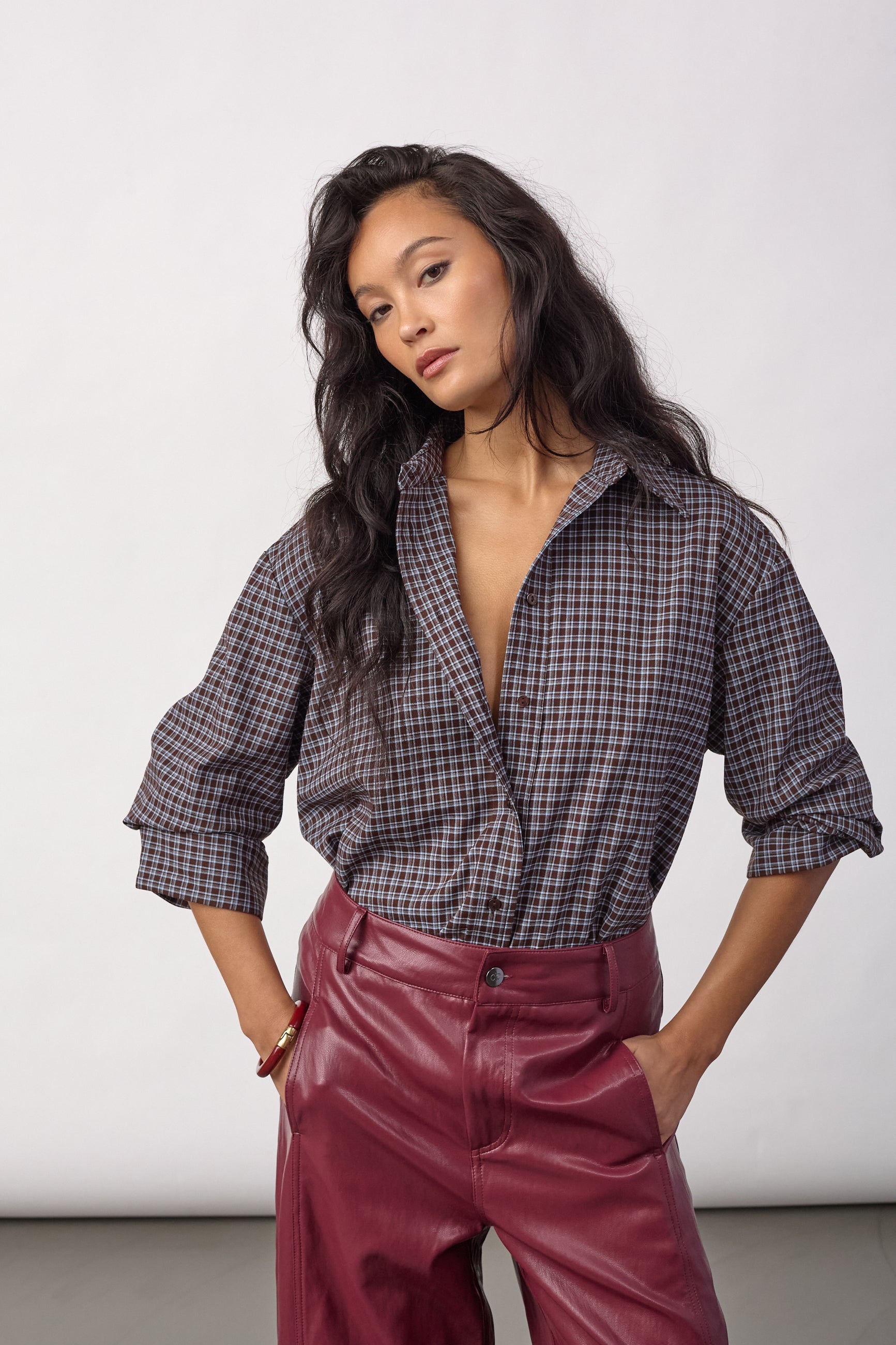 OdemCC Check Cuff Shirt - Dark Brown - Co'couture
