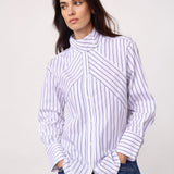 SomoCC Stripe Funnel Neck Shirt - White