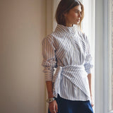 SomoCC Stripe Funnel Neck Shirt - White