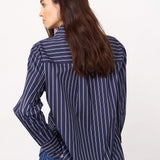 SomoCC Stripe Funnel Neck Shirt - Navy