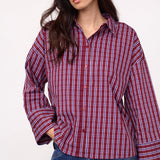 ReneeCC Check Cuff Shirt - Berry Red