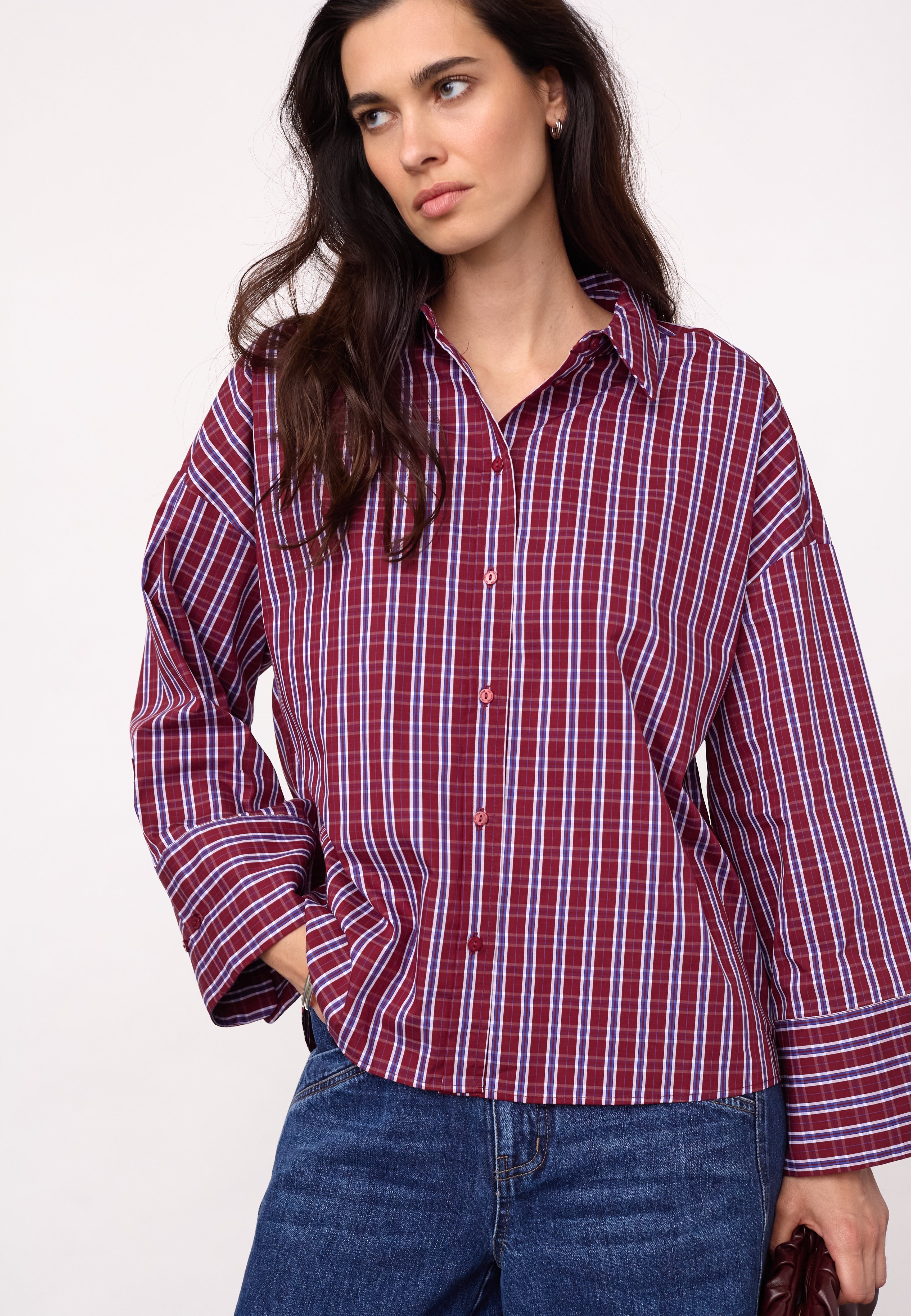 ReneeCC Check Cuff Shirt - Berry Red - Co'couture