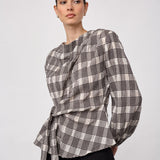 ChandlerCC Check Tie Blouse - Bone