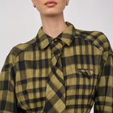 KyelCC Check Tie Pleat Shirt - Army