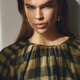 KyelCC Check Balloon Blouse - Army