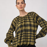 KyelCC Check Balloon Blouse - Army