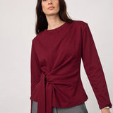 OrianeCC LS Pleat Tie Tee - Wine Red