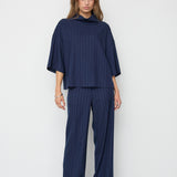 GabieCC Pin Funnel Neck Blouse - Navy