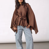 IdunCC Poncho Blouse - Dark Brown
