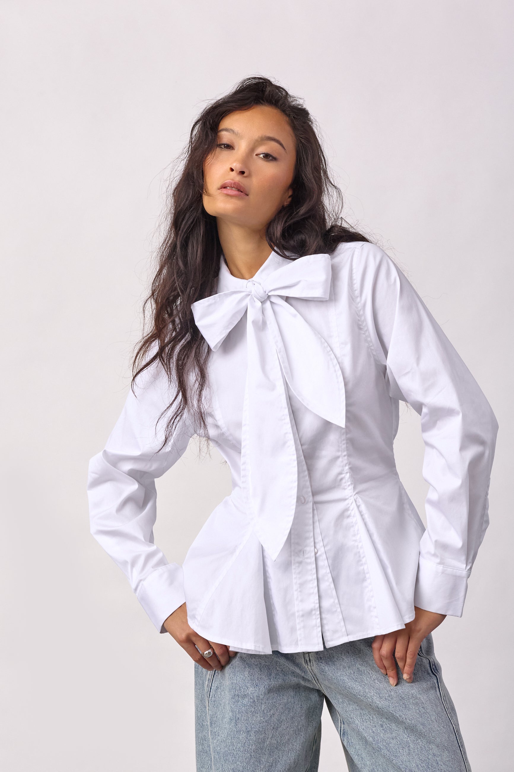 PoppyCC Peplum Tie Shirt - White - Co'couture