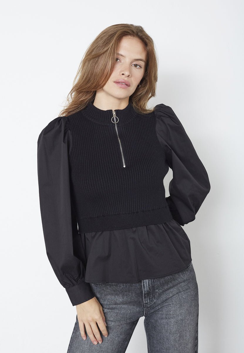 ElisabethCC Mix Zip Knit - Black - Co'couture