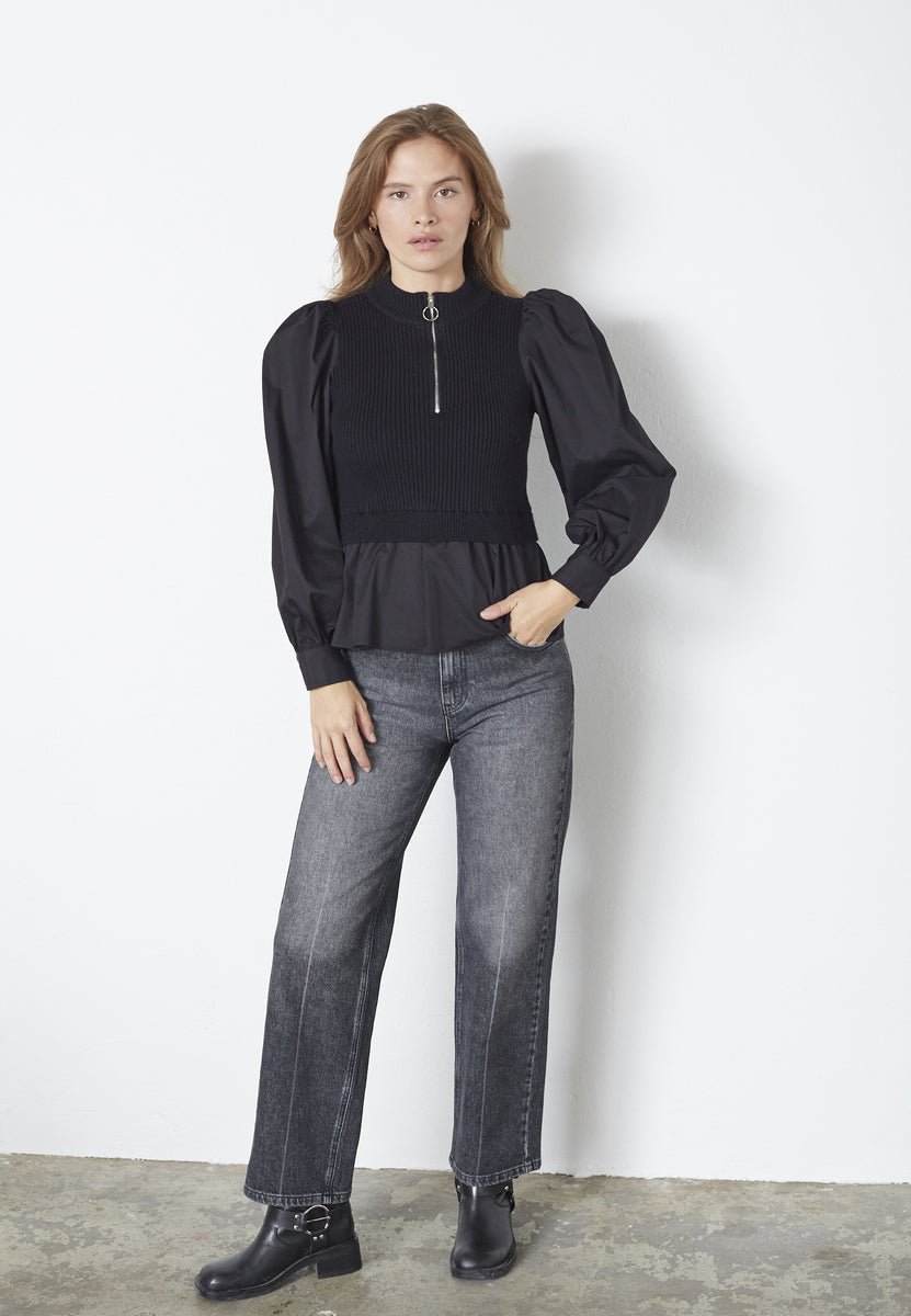 ElisabethCC Mix Zip Knit - Black - Co'couture