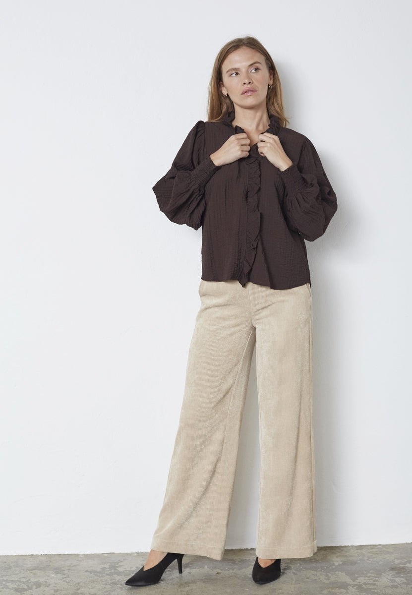 ShinaCC Frill LS Shirt - Dark Brown - Co'couture