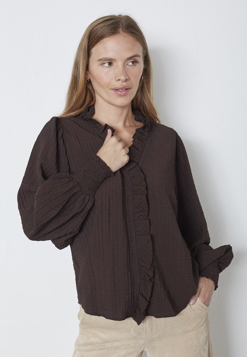 ShinaCC Frill LS Shirt - Dark Brown - Co'couture