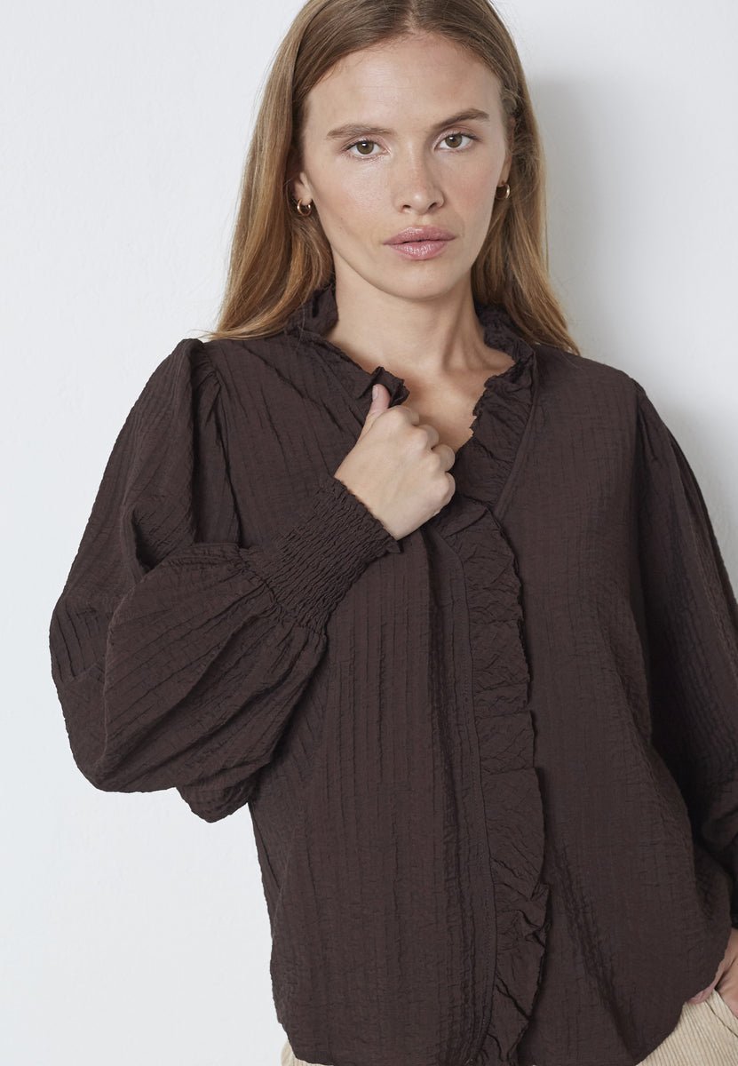 ShinaCC Frill LS Shirt - Dark Brown - Co'couture