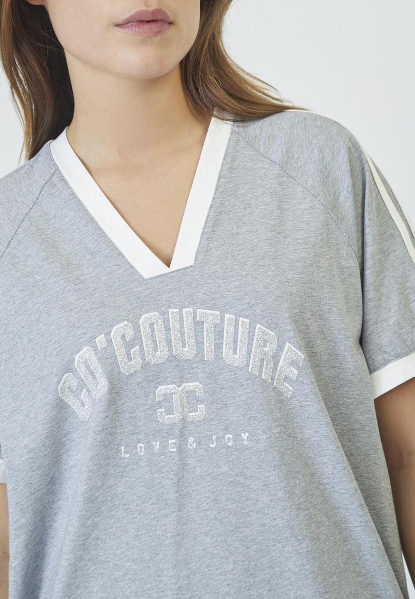 SiaraCC Oversize Sporty V - Tee - GreyMelangeOffWhite - Co'couture