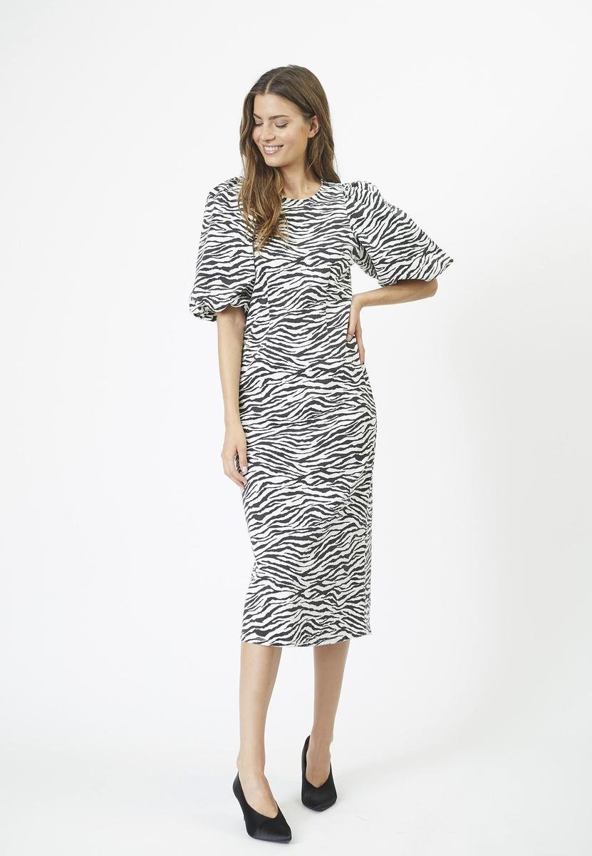 ZionCC Zebra Puff Dress - OffWhite - Black - Co'couture